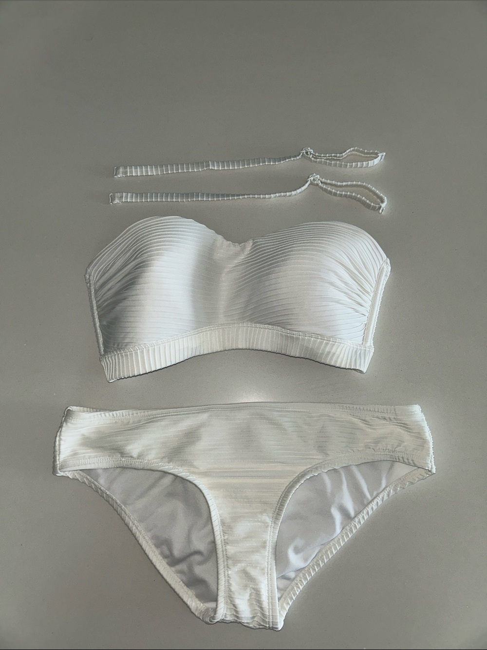 Strapless White Ribbed Bikini Set - Women Swim